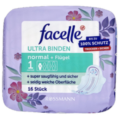 （13.98元/包）（任选16包）facelle日用超薄透气纯棉卫生巾新版1号带护翼16片*4包