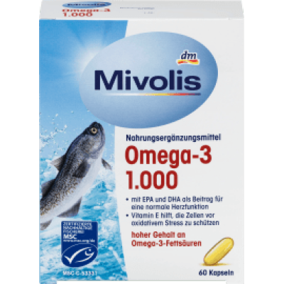 （39元/盒）Mivolis Omega-3 1000 胶囊60 粒*8盒