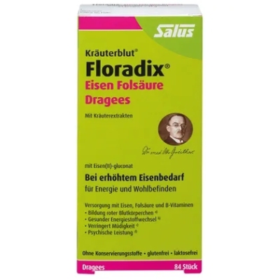 （69.98元/盒）（德国直邮）Floradix Salus 绿铁元 补血补铁片剂84粒*6盒