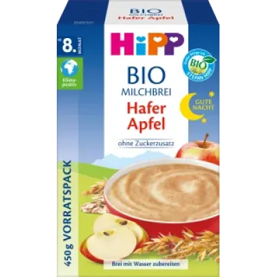 （69.98元/盒）德国直邮喜宝HIPP有机燕麦苹果晚安米粉8个月450g*2盒
